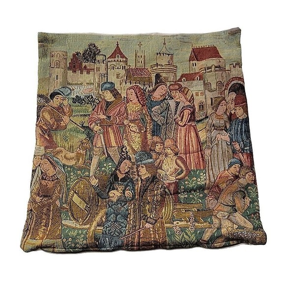 Goblys Made in France French Medieval Town Tapestry Cushion Cover 17.5" x 18.5" - Picture 1 of 9